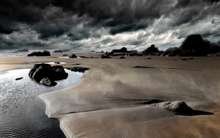 clouds, Landscapes, Beach, Rocks, Hdr, Photography HD Wallpaper Desktop Background