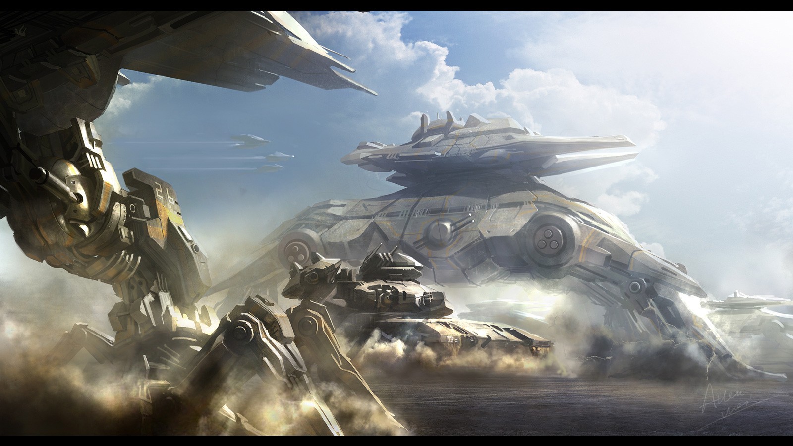 light, Clouds, Aircraft, Robots, Futuristic, Tanks, Digital, Art, Artwork Wallpaper