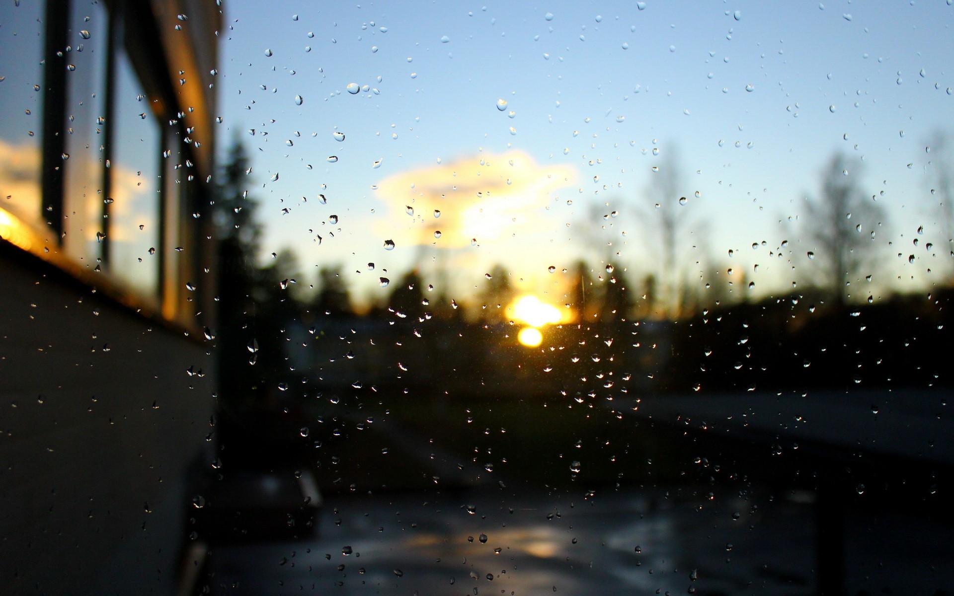 sunset, Nature, Rain, Bokeh, Window, Panes Wallpaper
