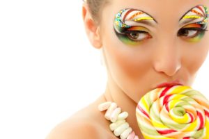 women, Eyes, Multicolor, Models, Sweets,  candies , Faces, White, Background, Colors, Portraits