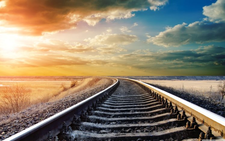 sunset, Winter, Railway HD Wallpaper Desktop Background