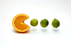 fruits, Limes, Oranges, Pac man, White, Background