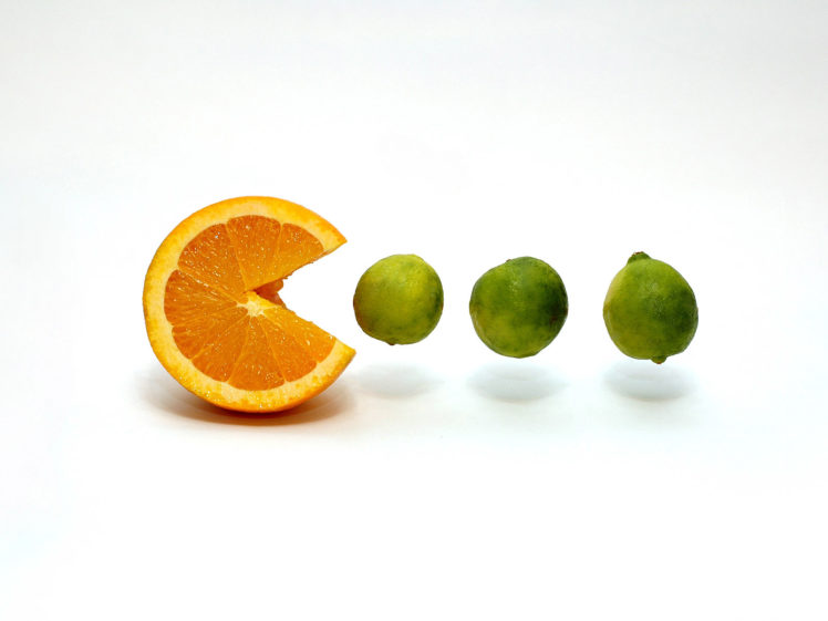 fruits, Limes, Oranges, Pac man, White, Background HD Wallpaper Desktop Background
