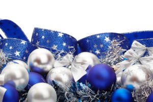 blue, White, Ribbons, Christmas, Ornaments, White, Background, Christmas, Decorations
