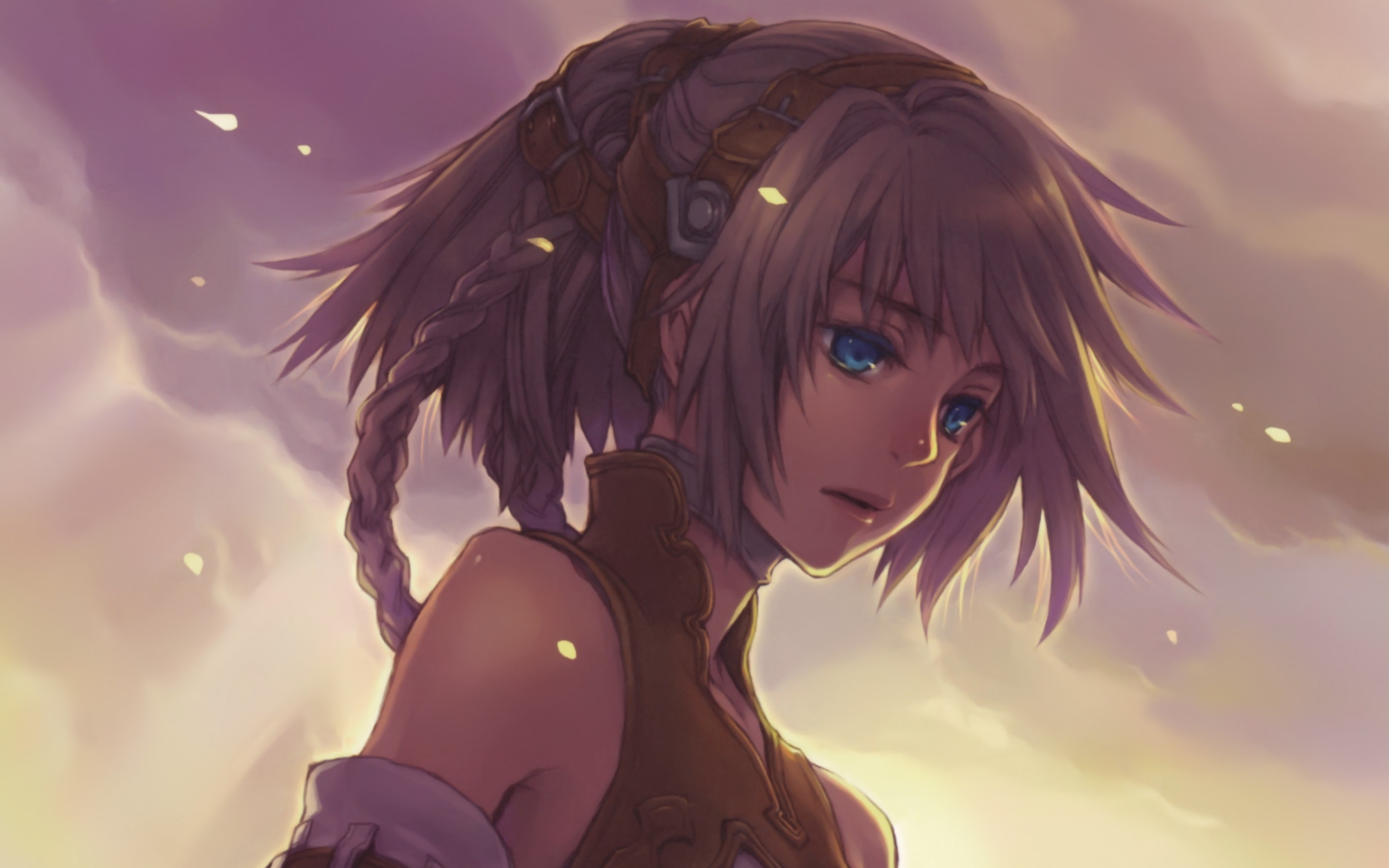 blue, Eyes, Artwork, Braids, White, Hair, Anime, Girls, Midori, Foo Wallpaper