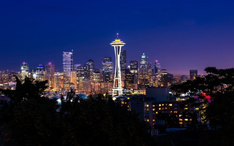 cityscapes, Skylines, Night, Lights, Seattle, Washington HD Wallpaper Desktop Background