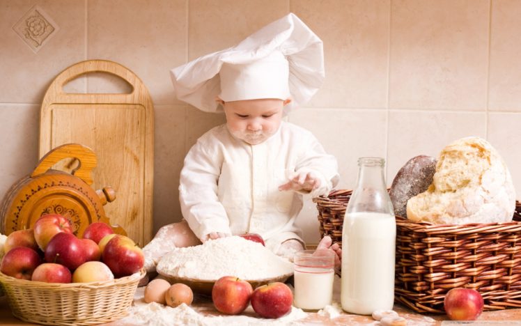 baby, Milk, Food, Kids, Bread, Cooking, Chief, Apples, Cooks HD Wallpaper Desktop Background