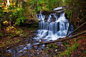 autumn, Waterfall, Cascade, Trees, Nature