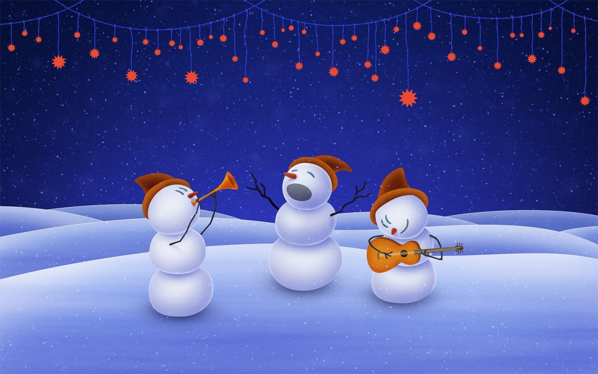 christmas, Snowman, Stars, Music Wallpaper