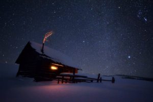 winter, Night, House, Snow, Stars, Sparks, Frost