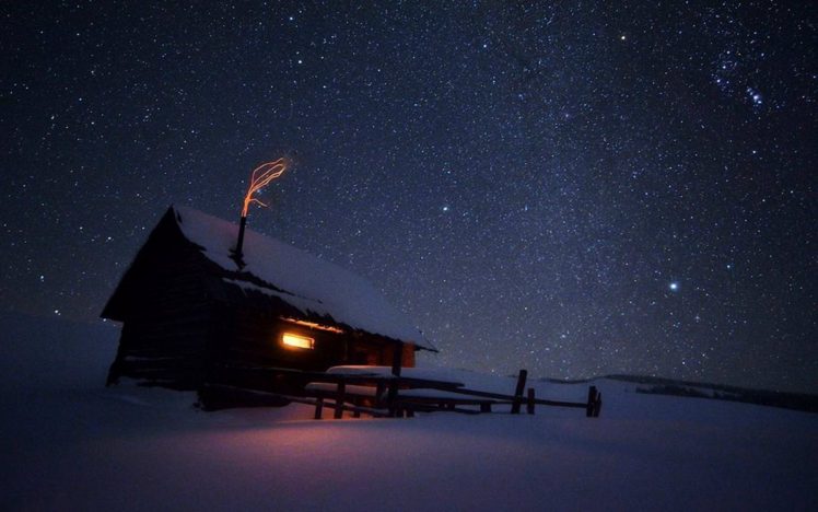 winter, Night, House, Snow, Stars, Sparks, Frost HD Wallpaper Desktop Background