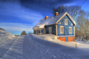 winter,  season , Snow, Houses, Roads, Blue, Skies