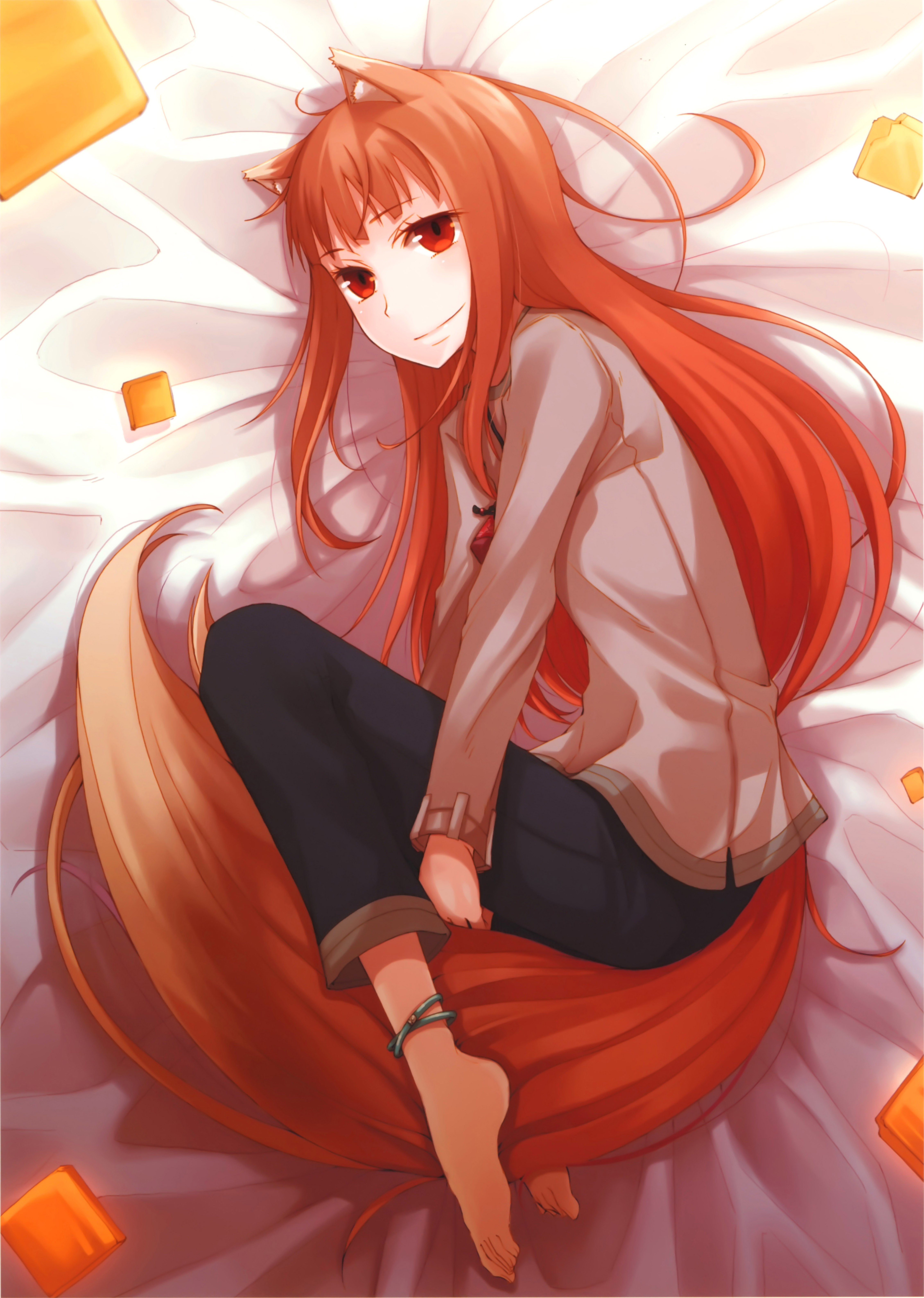 tails, Spice, And, Wolf, Redheads, Long, Hair, Animal, Ears, Red, Eyes