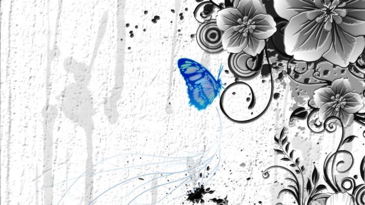 blue, Flowers, Selective, Coloring, Butterflies HD Wallpaper Desktop Background