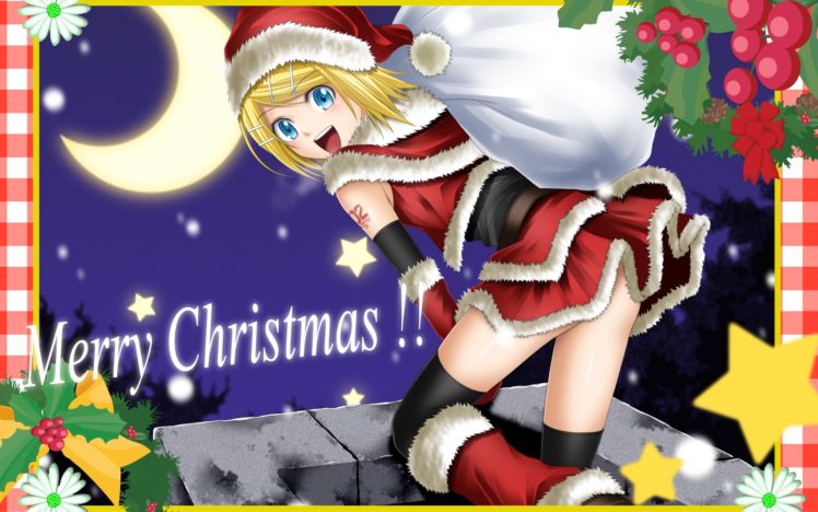 vocaloid, Blue, Eyes, Kagamine, Rin, Christmas HD Wallpaper Desktop Background