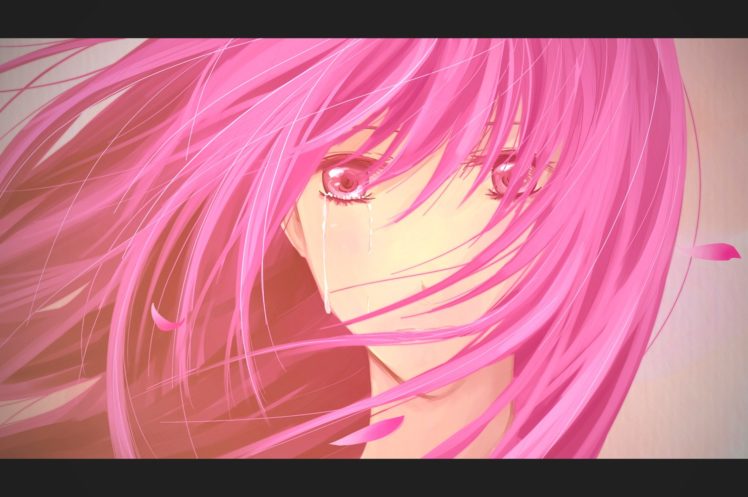 women, Tears, Sad, Pink, Hair, Anime, Teardrops, Pink, Eyes, Sadness, Anime, Girls HD Wallpaper Desktop Background