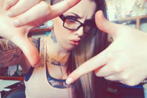 brunettes, Tattoos, Women, Pierced, Nose, Girls, With, Glasses