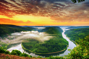 river, Sunset, Nature, Mountain, Landscape, Fog, Tree, Cloud, Hd, Wallpaper