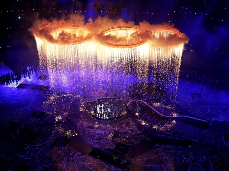 fire, Fireworks, London, Rings, Scene, Olympics, 2012 HD Wallpaper Desktop Background