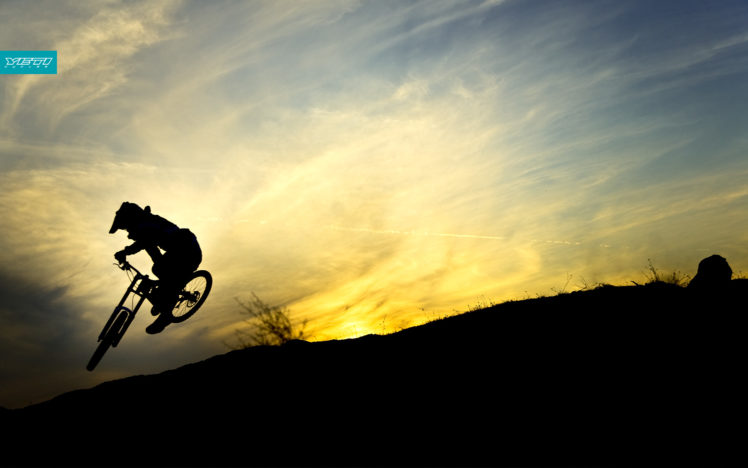 sunset, Bicycles, Hills, Sillhouette, Downhill, Mtb HD Wallpaper Desktop Background