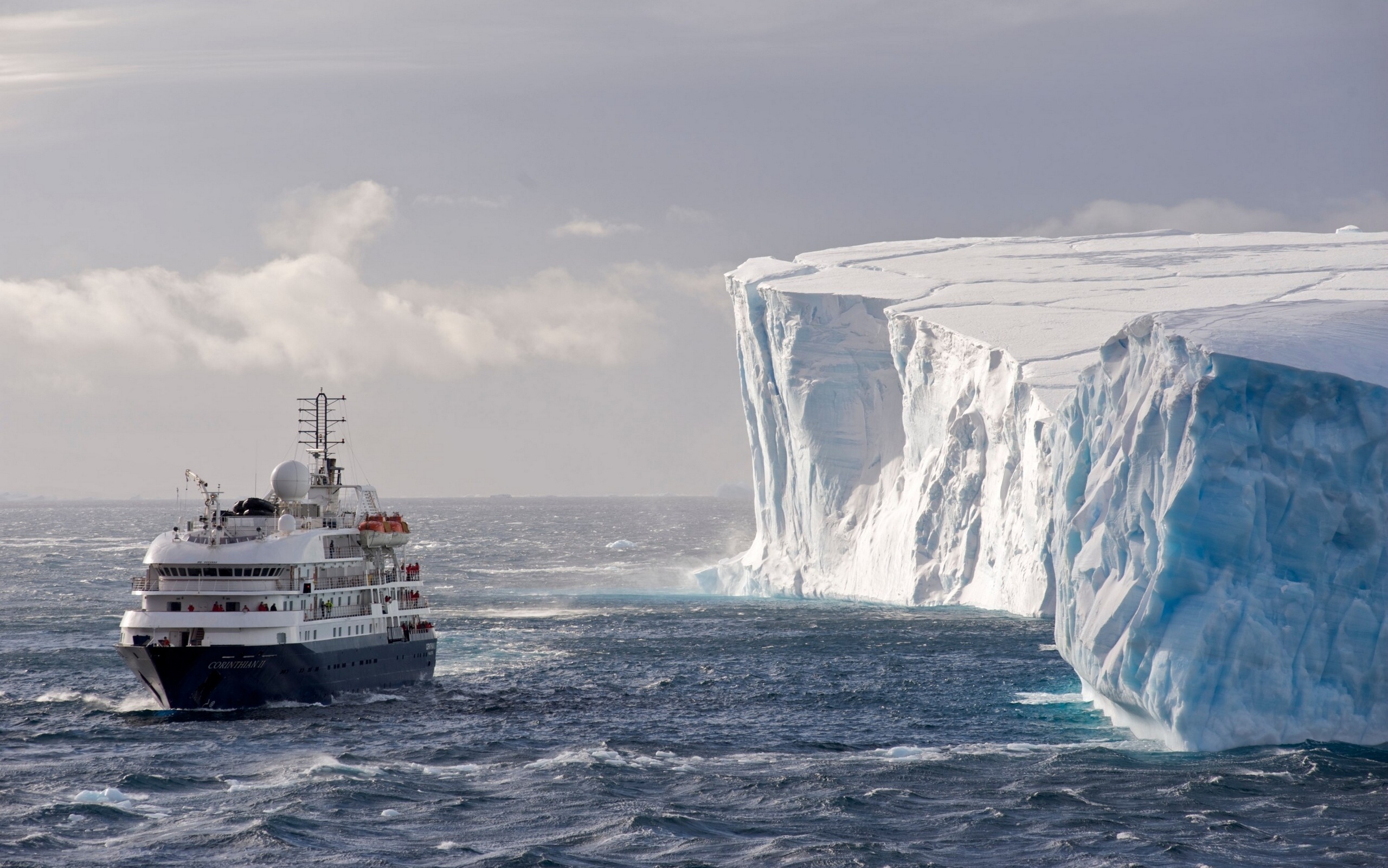 antarctica, Liner, Iceberg, Ice, Sea, Ship, Boat, Winter Wallpaper