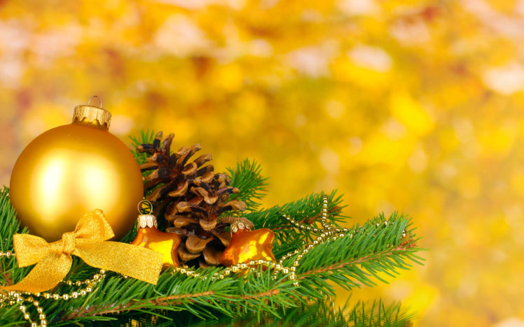 gold, Balls, Merry, Christmas, Ribbon, New, Year, Christmas, Decoration HD Wallpaper Desktop Background