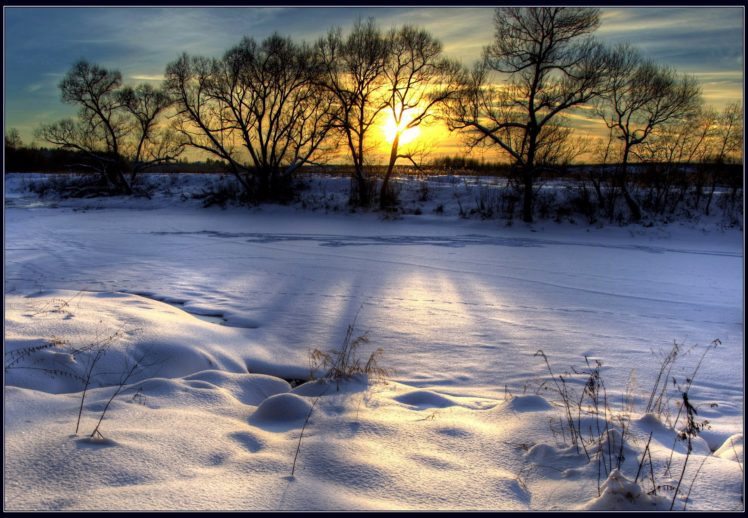 landscape, Nature, Winter, Sunset, Snow, Hdr HD Wallpaper Desktop Background