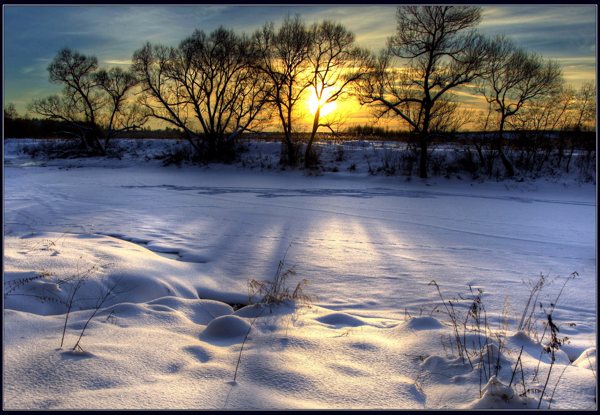 landscape, Nature, Winter, Sunset, Snow, Hdr Wallpaper