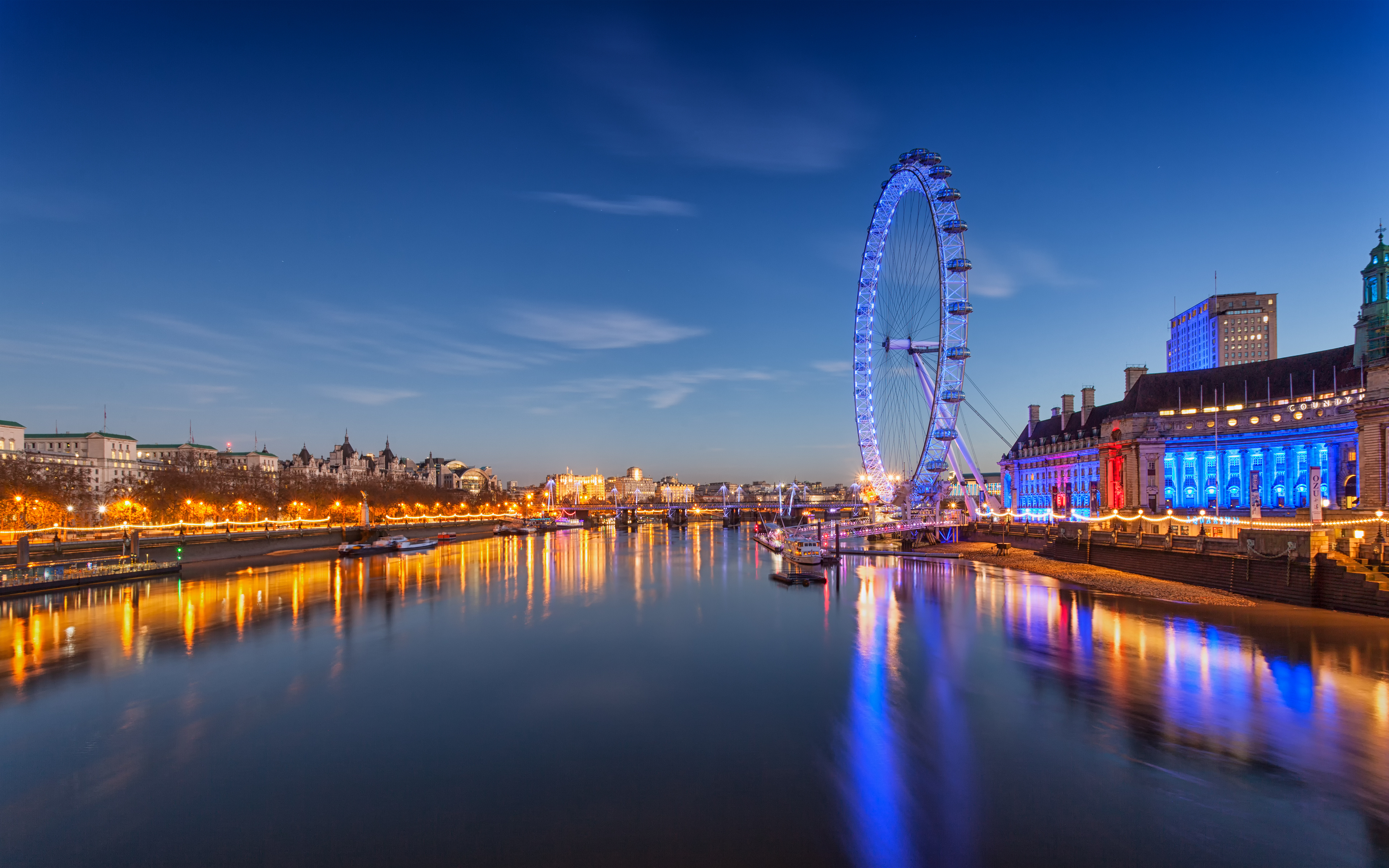 london, England, River, Thames, Ferris, Wheel, Night, City, Reflection Wallpaper