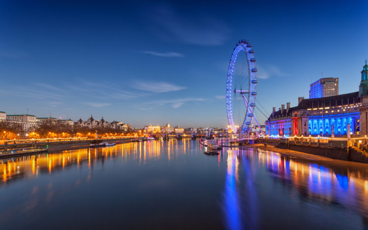 london, England, River, Thames, Ferris, Wheel, Night, City, Reflection HD Wallpaper Desktop Background