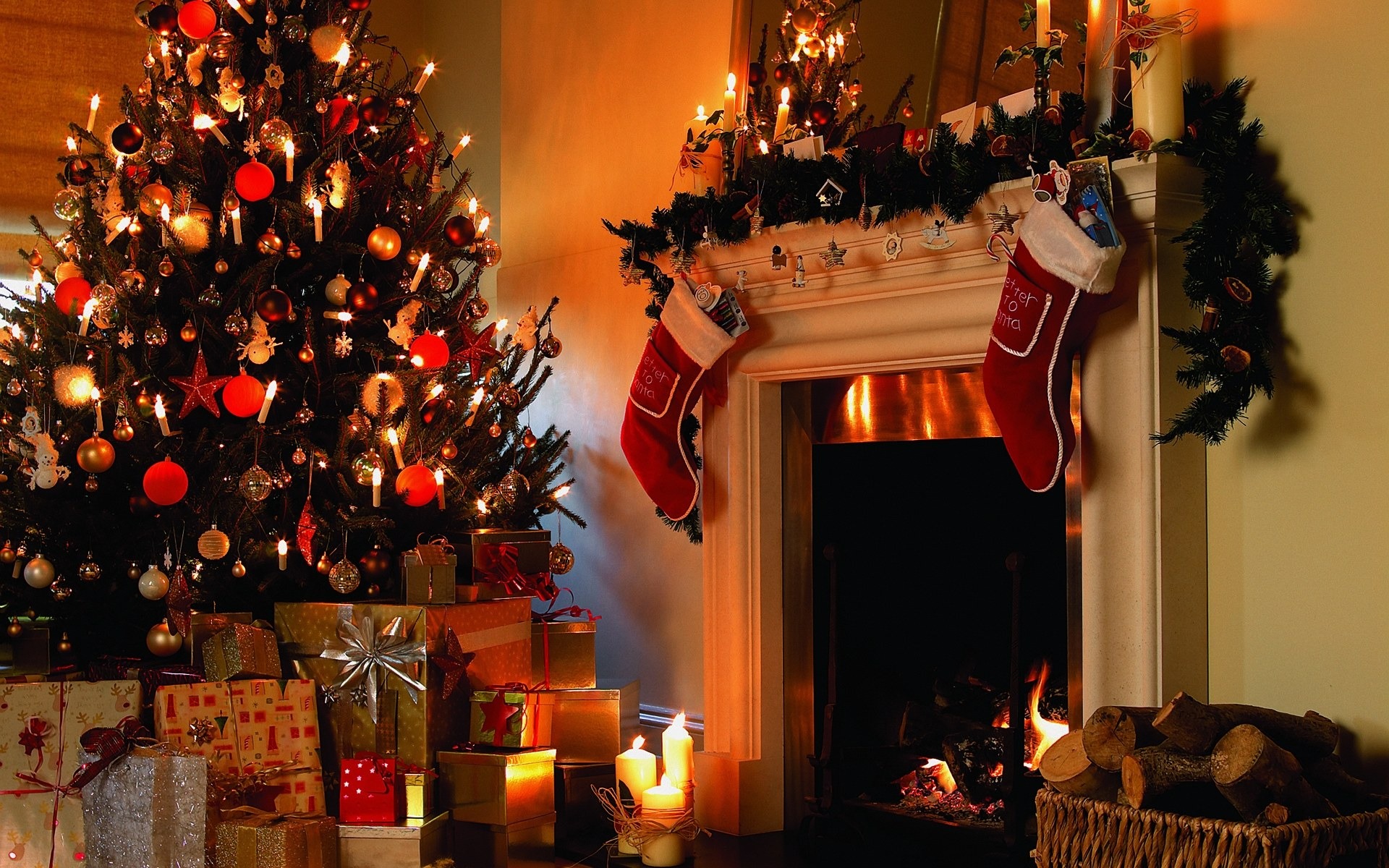 christmas, Fireplace, Fire, Holiday, Festive, Decorations Wallpapers HD ...