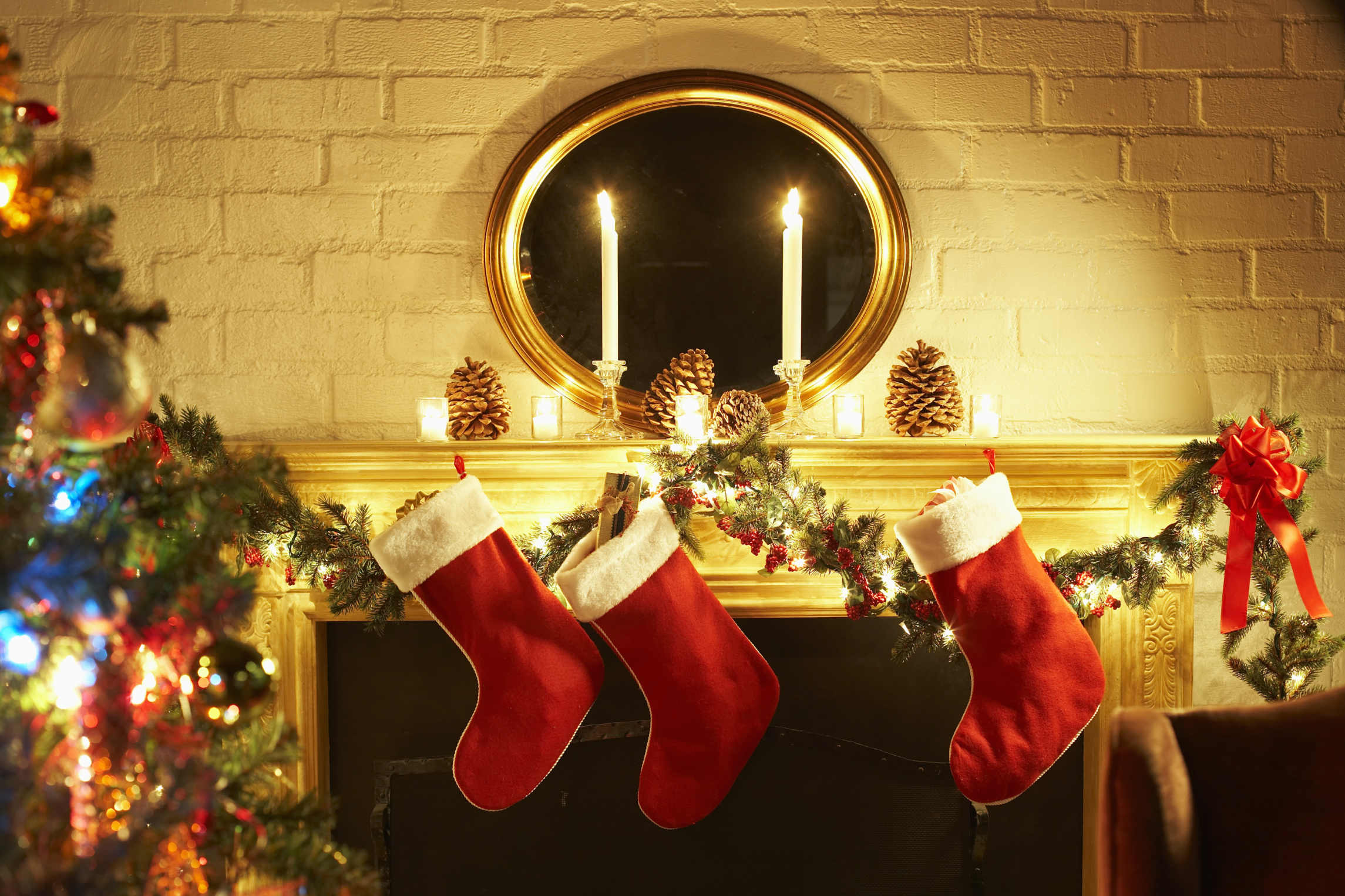 christmas, Fireplace, Fire, Holiday, Festive, Decorations, Candle Wallpaper