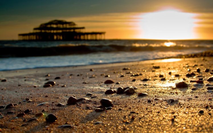 sunrise, Beach, Pebbles HD Wallpaper Desktop Background
