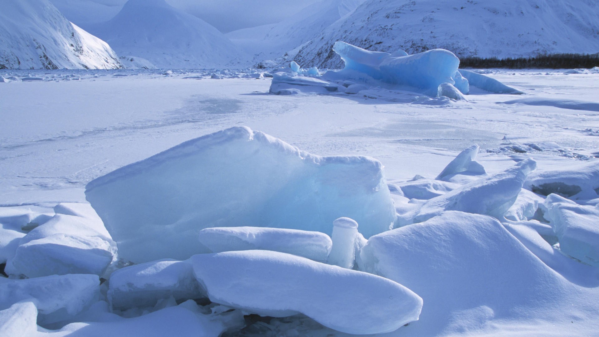 frozen, Alaska, Icebergs Wallpaper