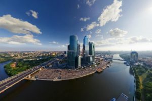 cityscapes, Russia, Skyscrapers, Moscow, Fisheye, Effect, Blue, Skies