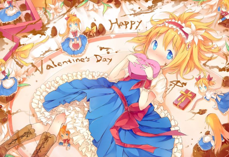 blondes, Touhou, Blue, Eyes, Chocolate, Ribbons, Valentine, Valentines, Day, Alice, Margatroid, Hair, Band, Hair, Ornaments HD Wallpaper Desktop Background