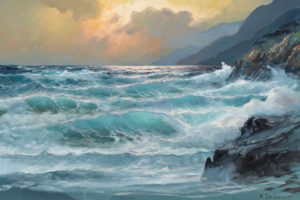 paintings, Ocean, Clouds, Landscapes, Nature, Rocks, Artwork