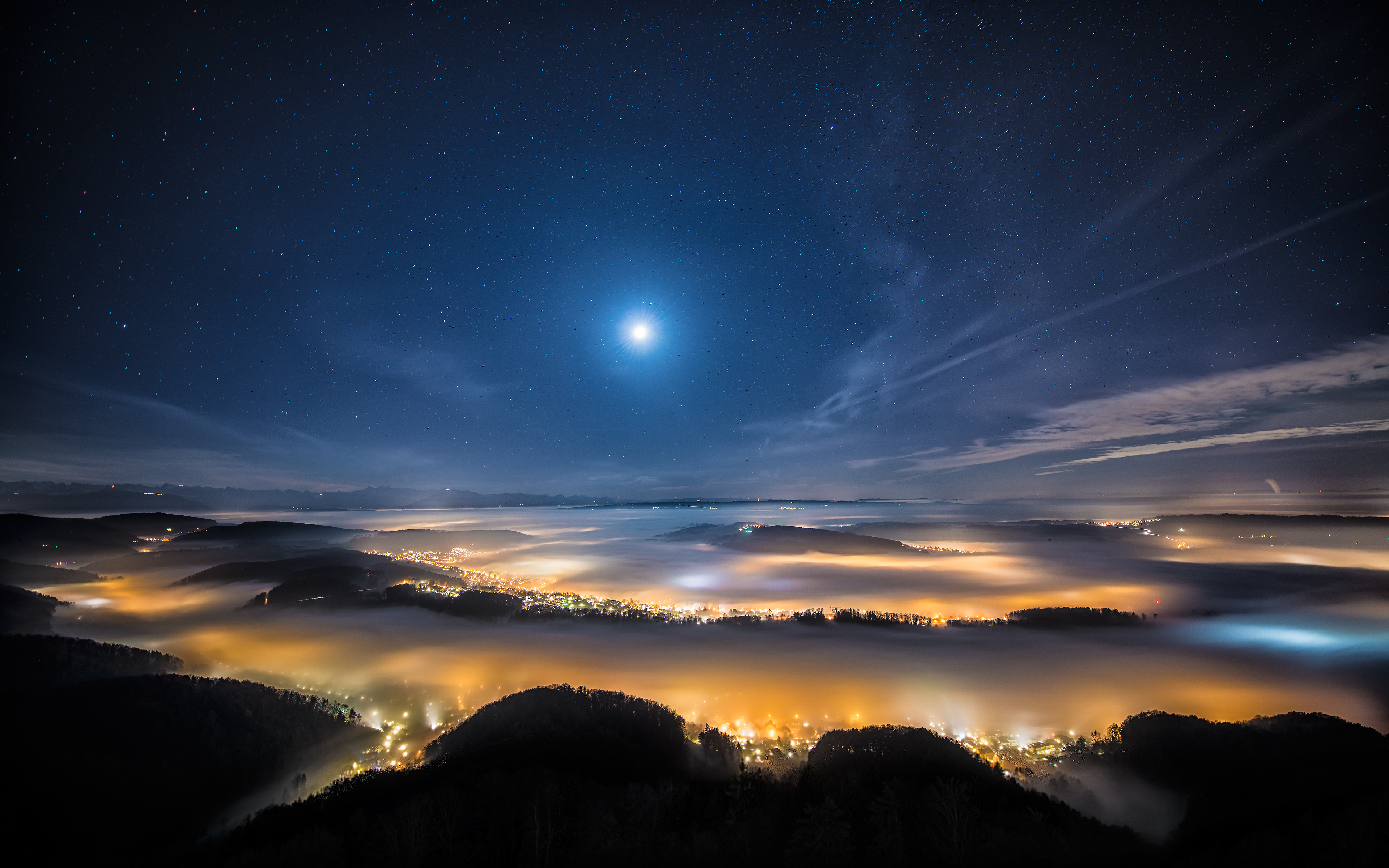 vixen, Polarie, Night, Sky, Lights, Clouds, Uetliberg, Switzerlan Wallpaper