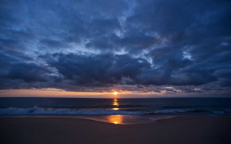 sunset, Beach, Seas HD Wallpaper Desktop Background