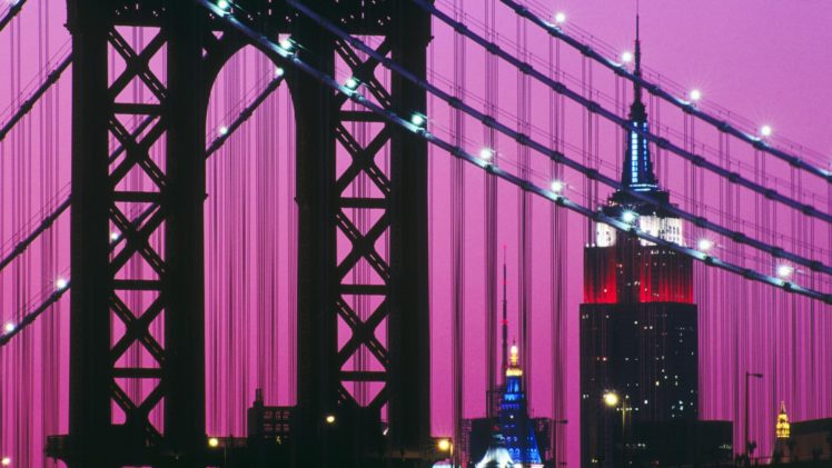 night, Bridges, Manhattan, Empire, State, Building HD Wallpaper Desktop Background