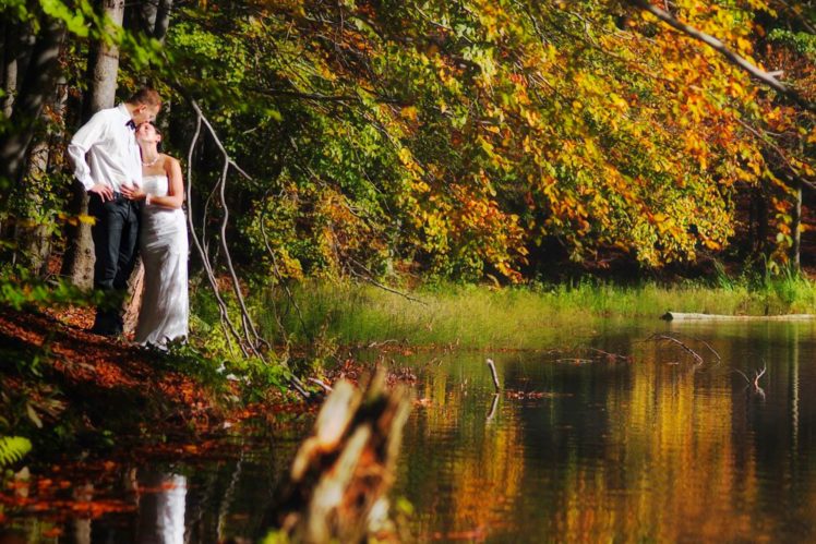 autumn, Nature, Pond, Couple, In, Love, Mood, Bride HD Wallpaper Desktop Background