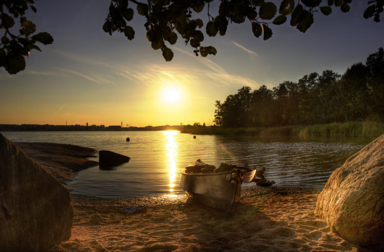 beach, Lake, Boat, Stones HD Wallpaper Desktop Background