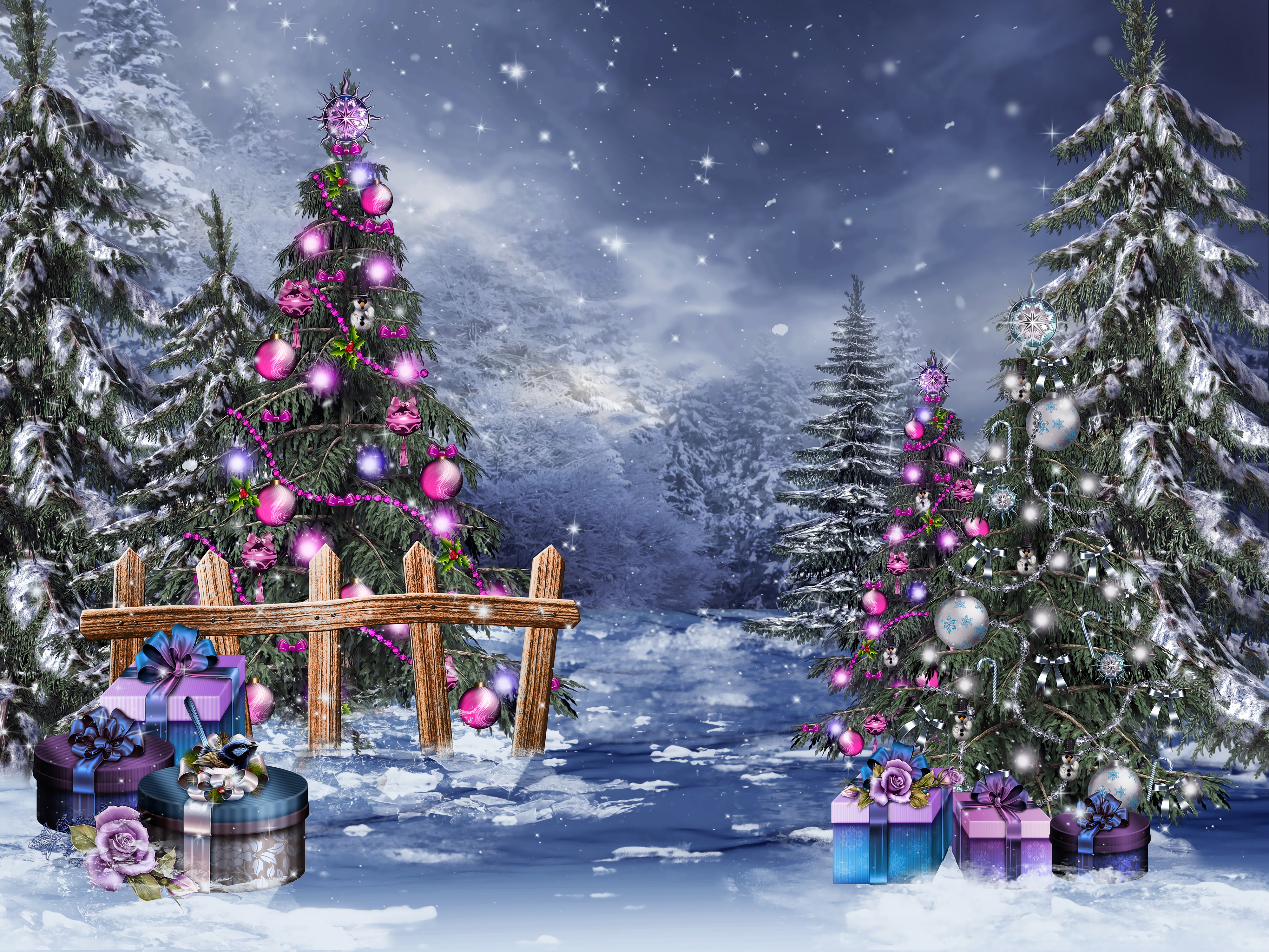 christmas, Magic, Tree, Winter, Snow, Gifts, Boxes, Beads, Balls, Toys Wallpaper