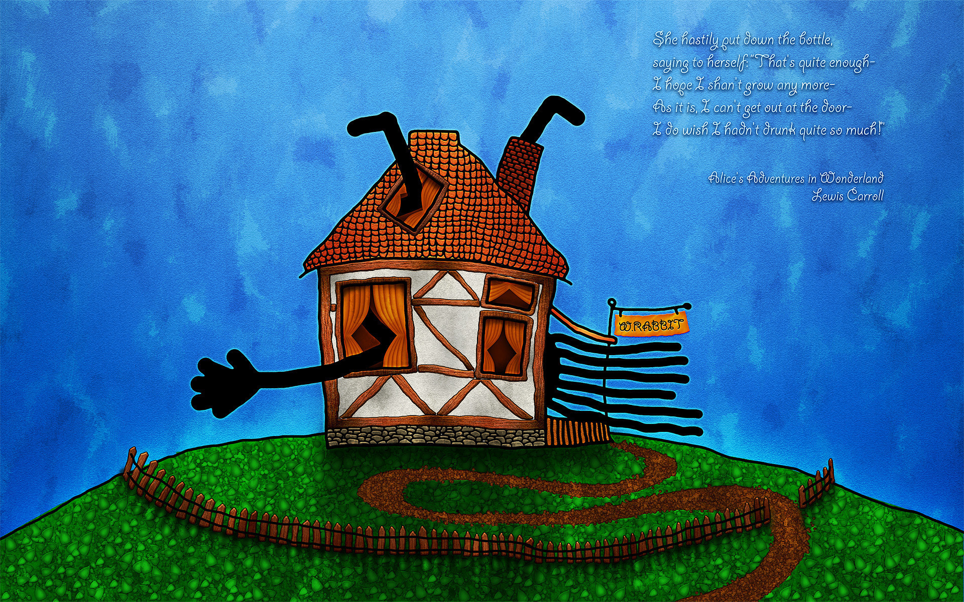 drawing, Hands, Fence, House, Wonderland, Alice, Poster Wallpaper