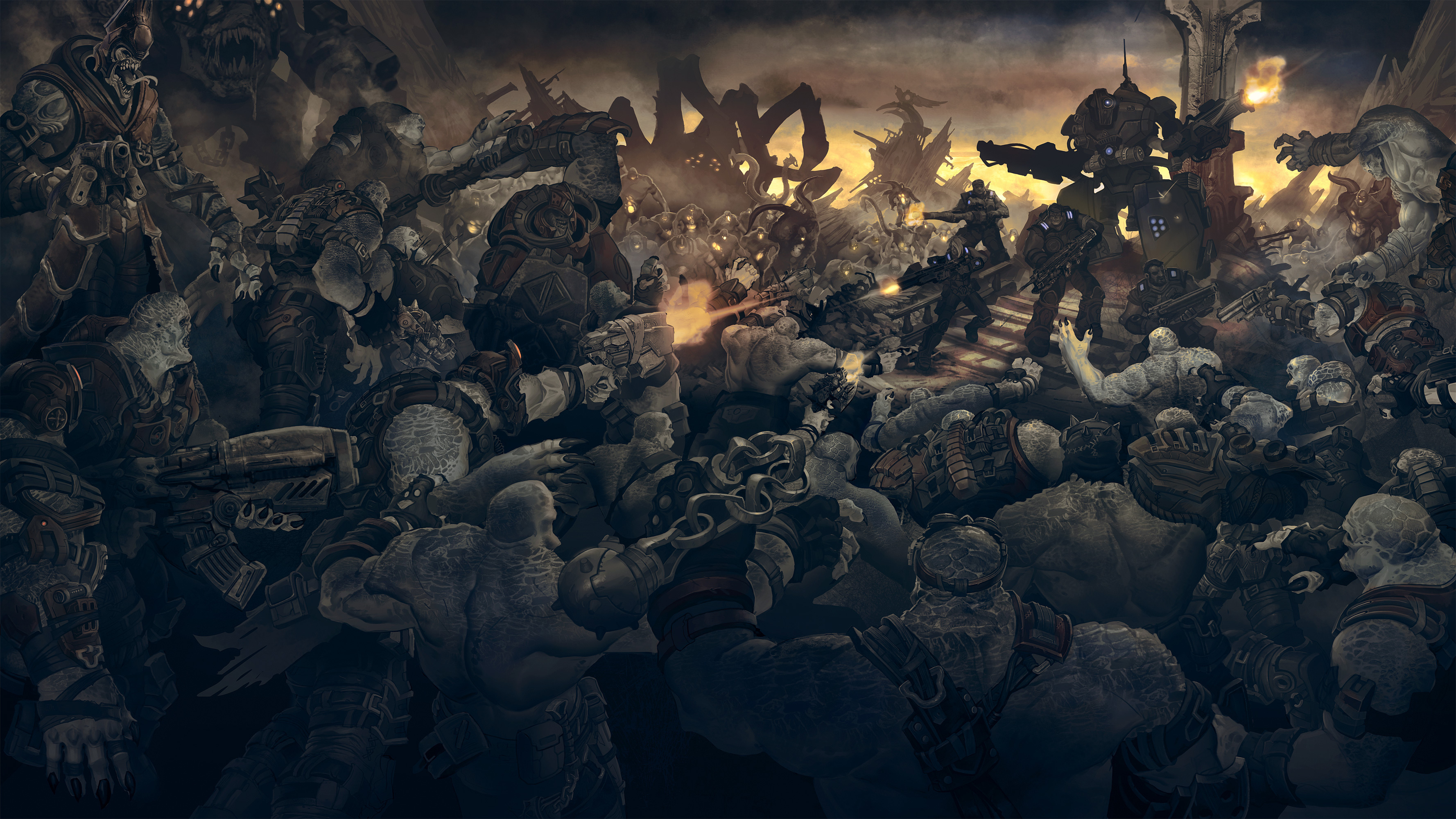 gears, Of, War, Soldiers, Monsters, Sci fi, Battle, Mecha, Robot Wallpaper