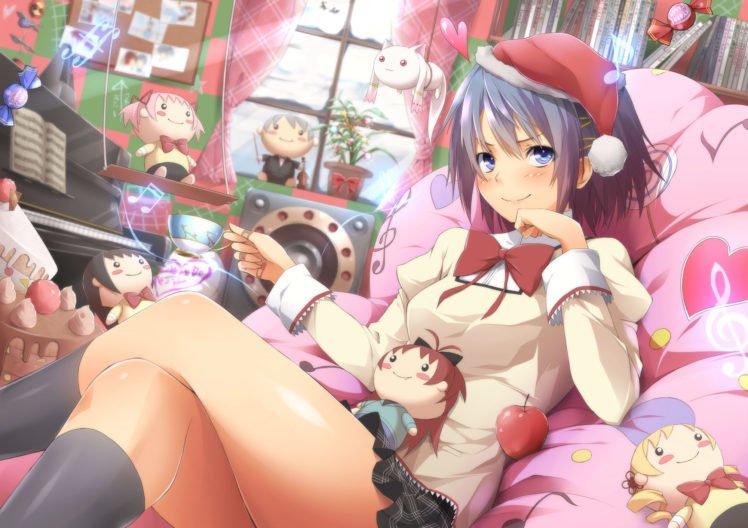 mahou, Shoujo, Madoka, Magica, Akemi, Homura, Apple, Blue, Eyes, Blue, Hair, Book, Bow, Christmas, Gaya, Ayuri, Instrument, Kyuubee, Miki, Sayaka, Piano, Seifuku, Short, Hair, Skirt, Tomoe, Mami, Violin HD Wallpaper Desktop Background