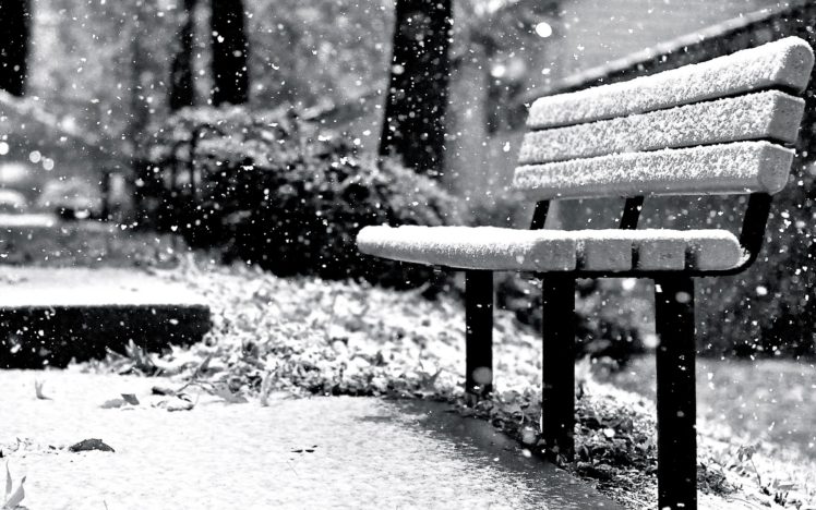mood, Bench, Snow, Winter, Snowflakes HD Wallpaper Desktop Background