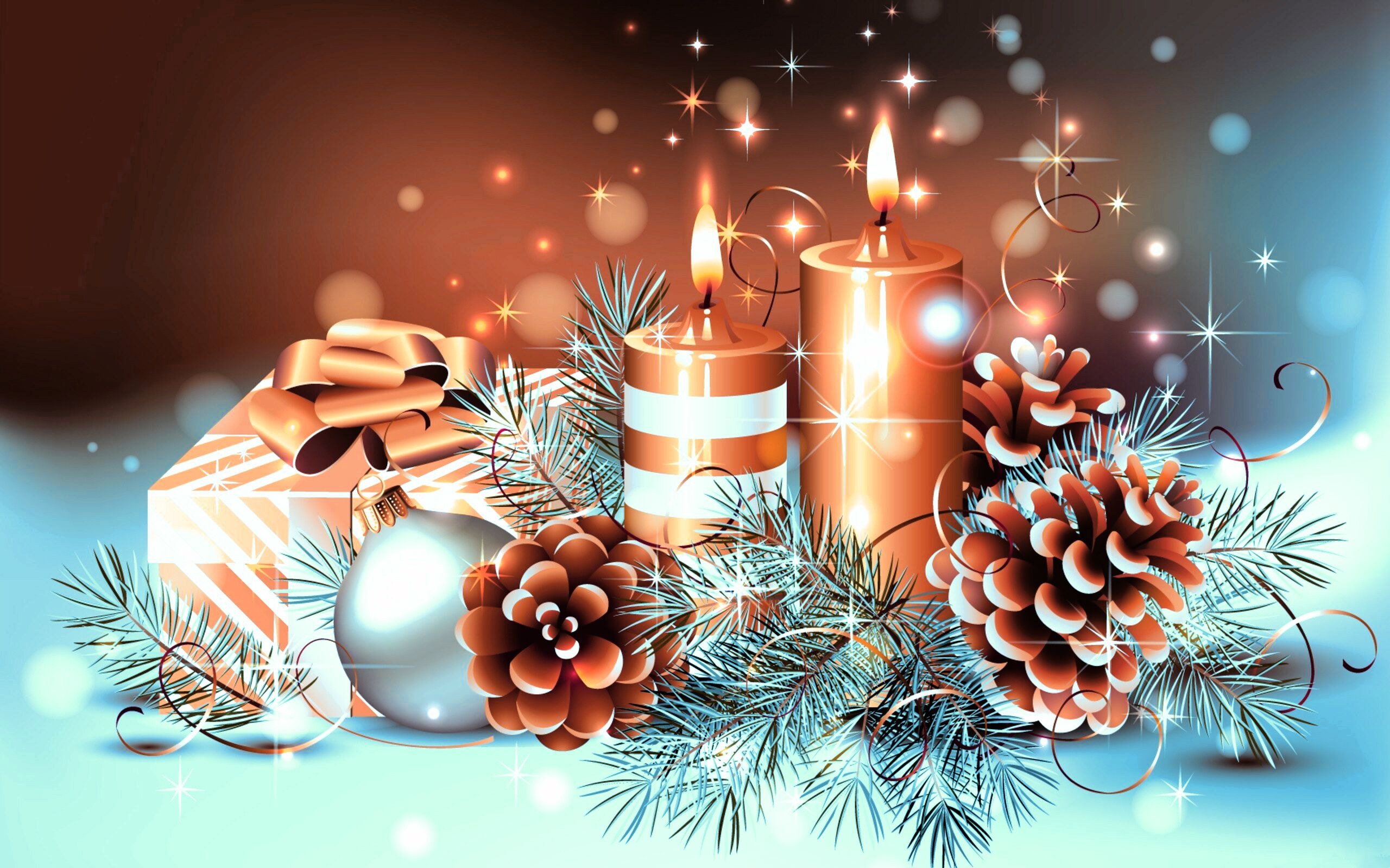 new, Year, Candles, Branches, Balls, Cones Wallpaper