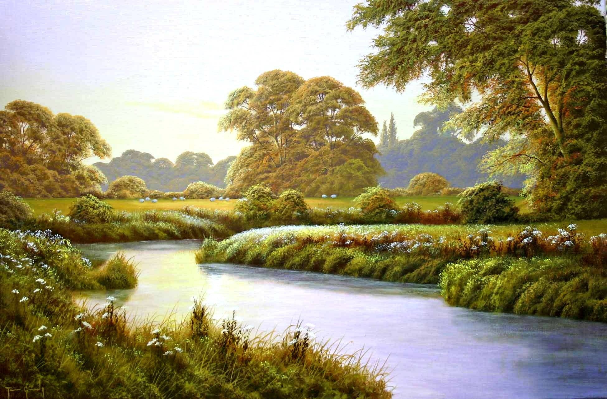 terry, Grundy, Autumn, Coming, Landscape, Painting, River Wallpaper