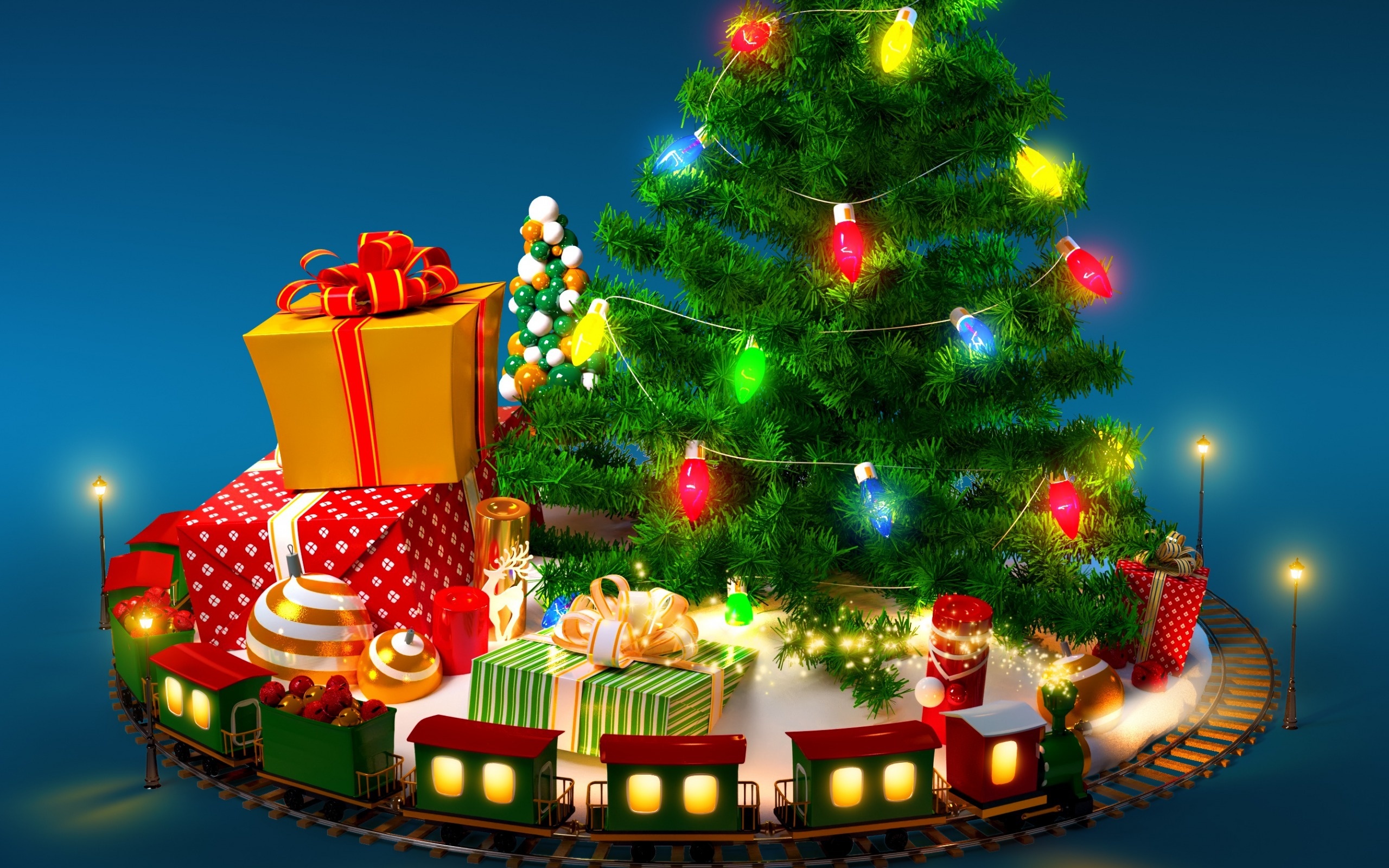 tree, Gifts, Train, Toys Wallpaper